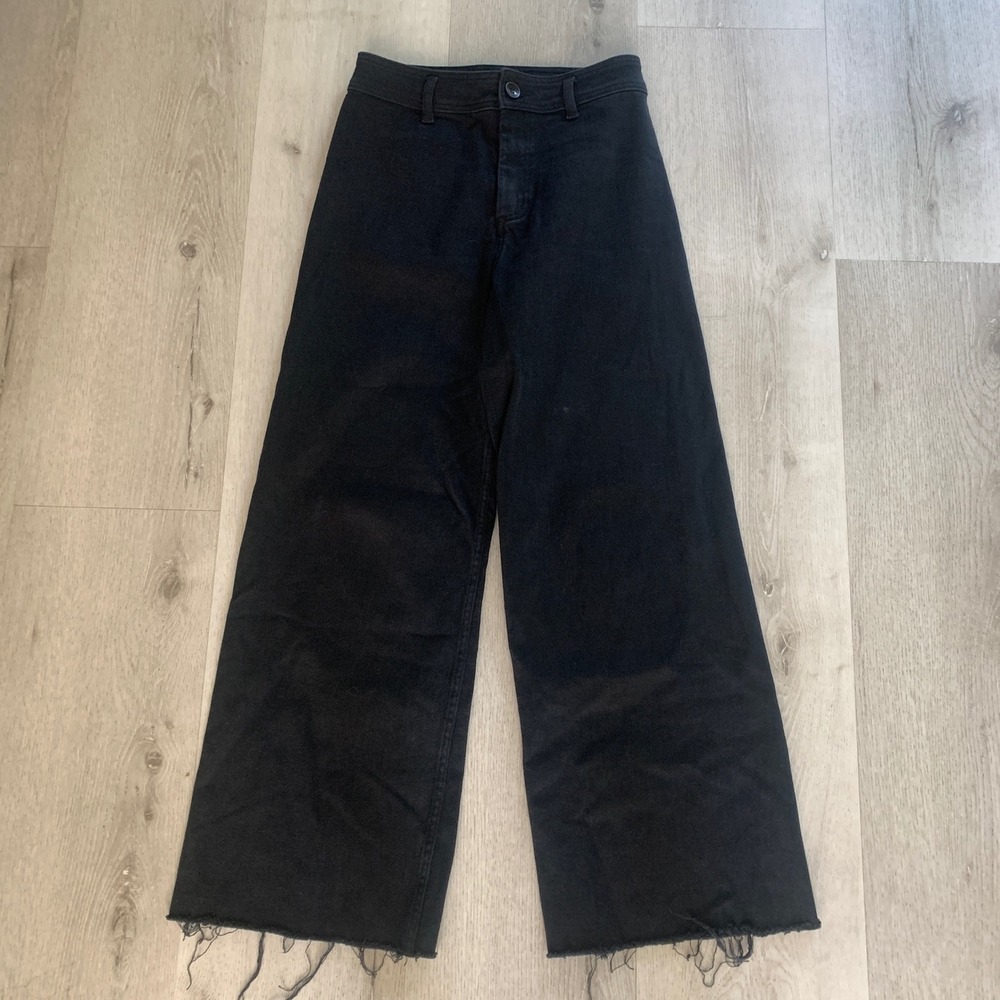 Miou Muse Black Wide Leg Raw Hem Jeans High Rise MMP623 Womens Size Medium